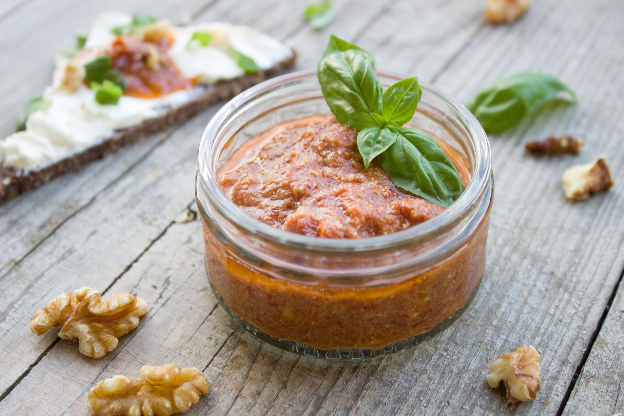 Pesto Sauce in Rustic Wooden Table